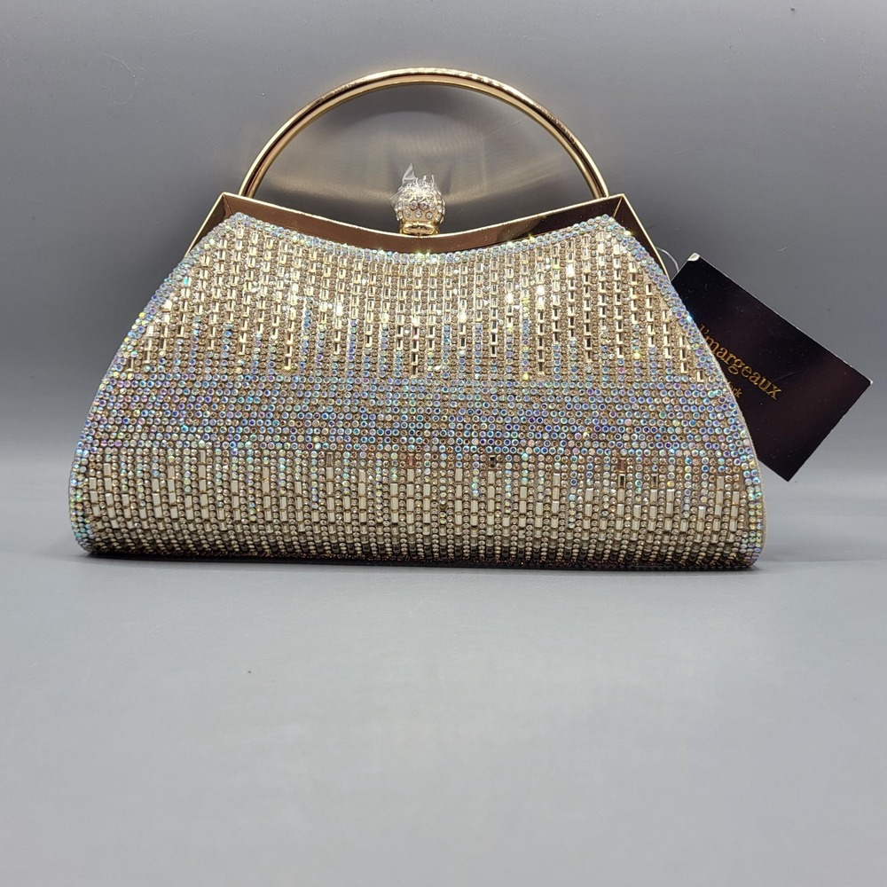 D'Margeaux Top Handle Bag Evening Clutch With Handle Detachable Chain NEW